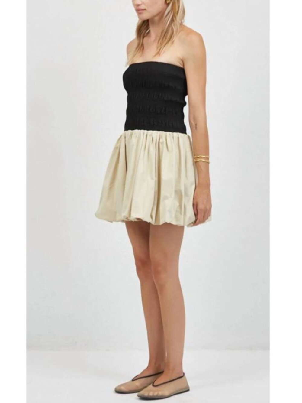 ✨ SALE NWT A.REN Giselle Bubble Bandeau Mini Dress Medium Black/Cream